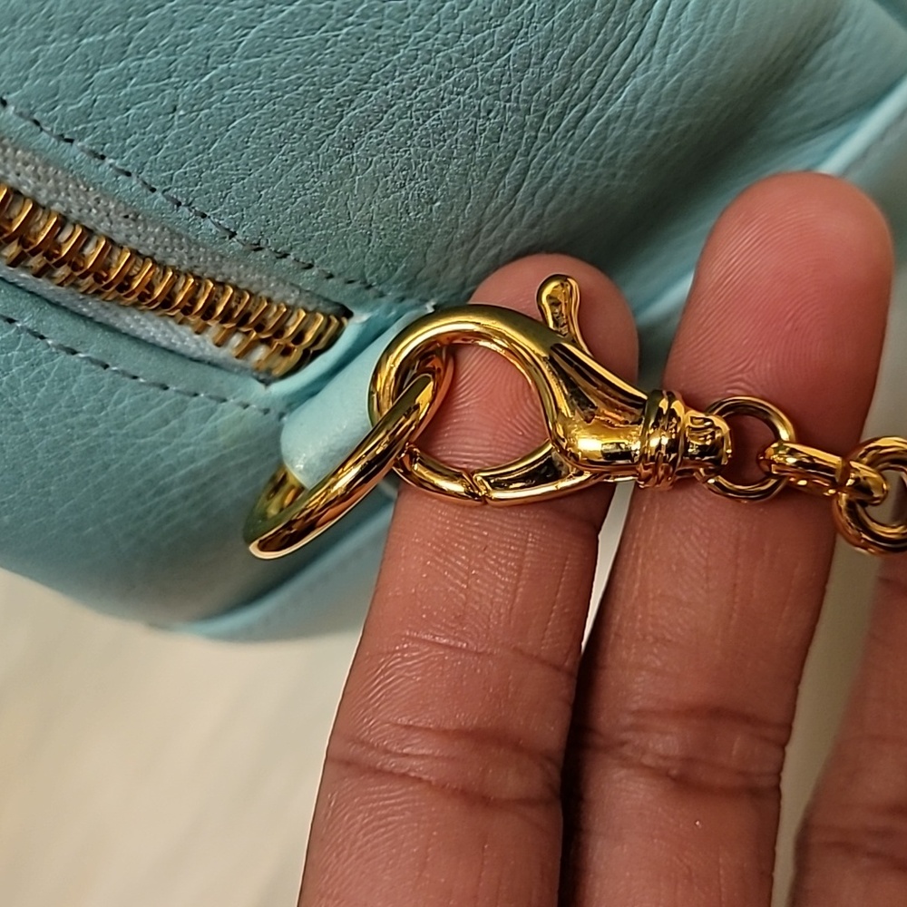 Rare Versace Aqua Leather Shoulder Bag with Gold Accents - Picture 11 of 17